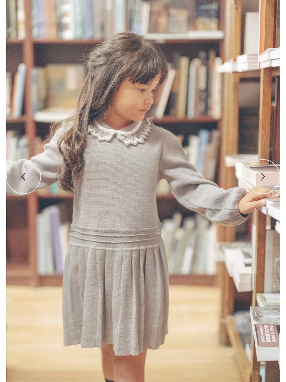 Tartine et Chocolat Gray Knit Dress with White Lace Collar